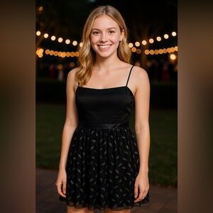 Ynes Black and Silver Spaghetti Dress Formal Prom Small